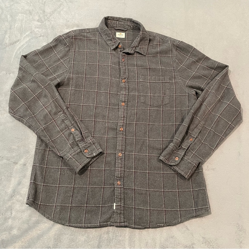 Marine Layer Shirt Mens Large Gray Plaid Balboa Stretch Button Down Classic Fit